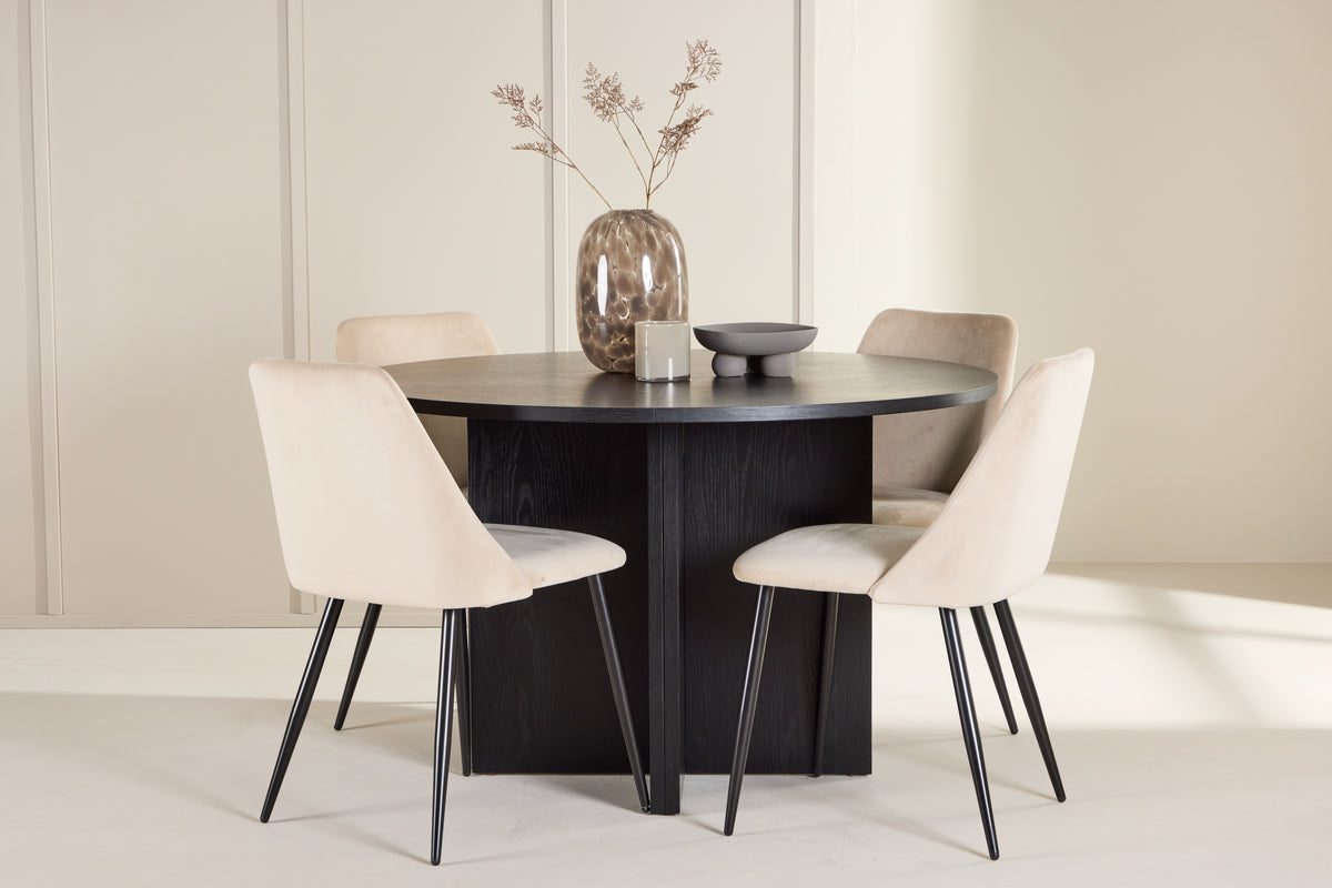 Spisebordsstol 2-pak Beige + Rektangulært spisebord 120 Sort