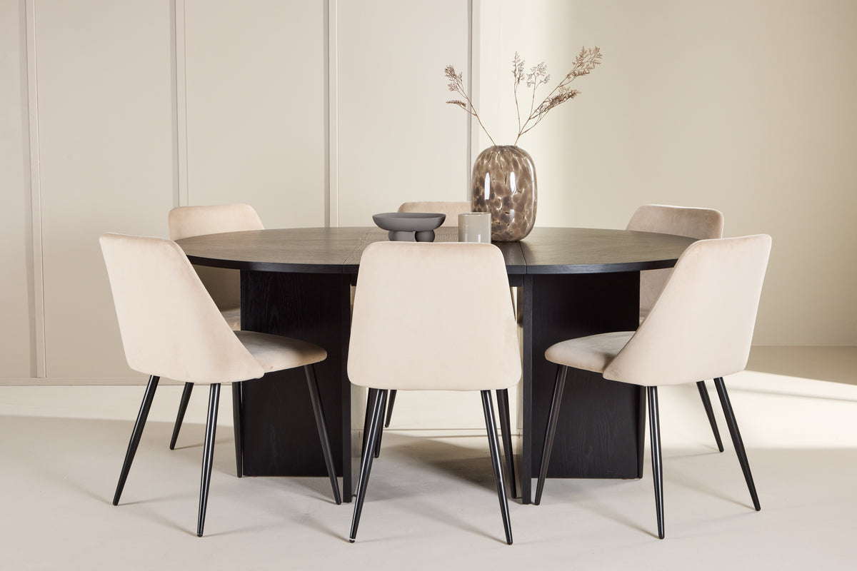 Spisebordsstol 2-pak Beige + Rektangulært spisebord 120 Sort