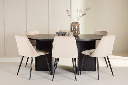 Spisebordsstol 2-pak Beige + Rektangulært spisebord 120 Sort