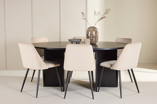 Spisebordsstol 2-pak Beige + Rektangulært spisebord 120 Sort