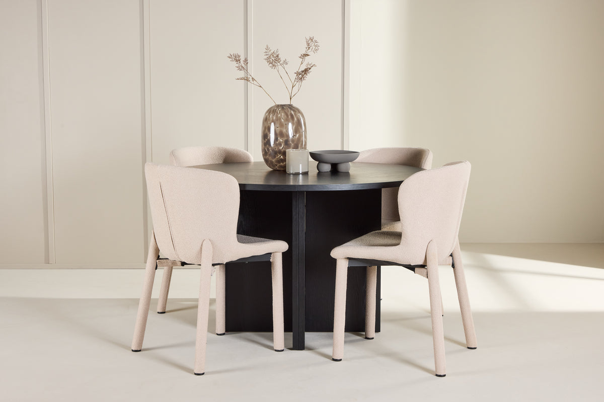 Rektangulært spisebord 120 Sort + Spisestuestol 2-pak Beige