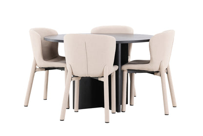 Rektangulært spisebord 120 Sort + Spisestuestol 2-pak Beige