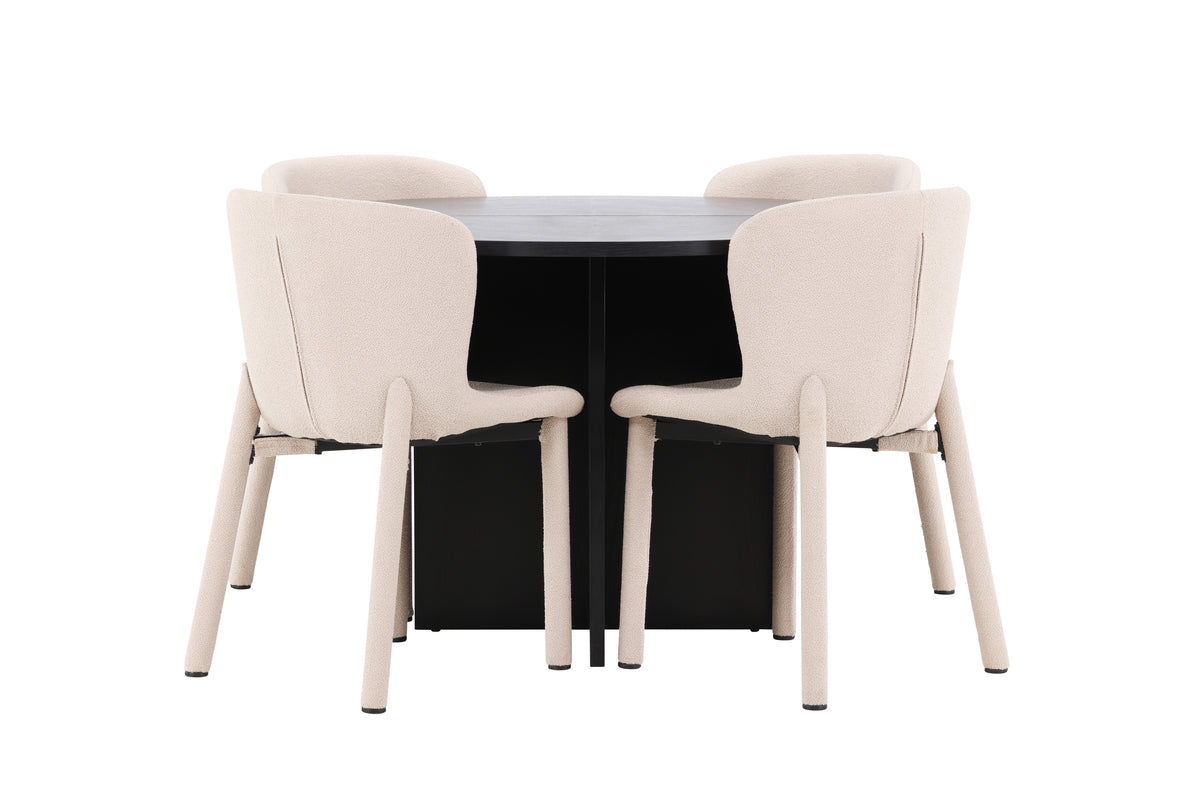Rektangulært spisebord 120 Sort + Spisestuestol 2-pak Beige