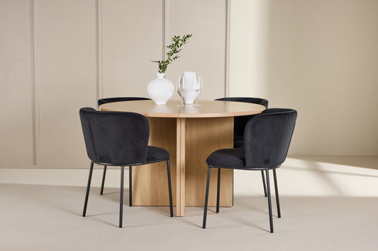 Spisebordsstol 2-pak Sort + Rektangulært spisebord 120 Whitewash