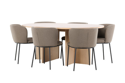 Spisebordsstol 2-pak Brun + Rektangulært Spisebord 120 Whitewash