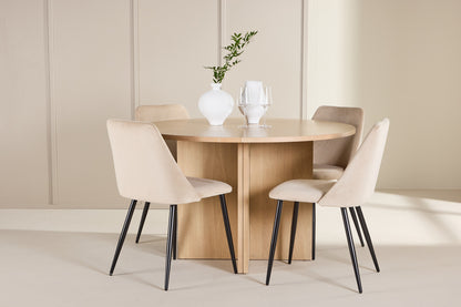 Spisebordsstol 2-pak Beige + Rektangulært spisebord 120 Whitewash