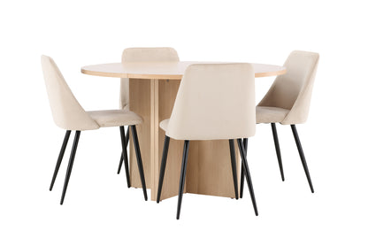 Spisebordsstol 2-pak Beige + Rektangulært spisebord 120 Whitewash