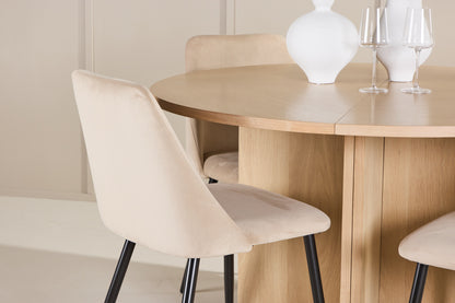 Spisebordsstol 2-pak Beige + Rektangulært spisebord 120 Whitewash