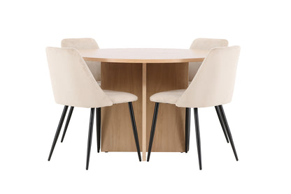 Spisebordsstol 2-pak Beige + Rektangulært spisebord 120 Whitewash