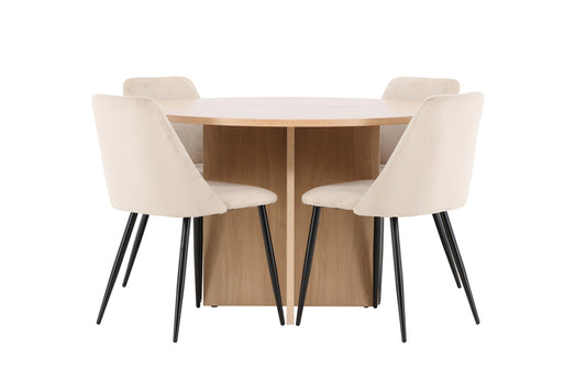 Spisebordsstol 2-pak Beige + Rektangulært spisebord 120 Whitewash