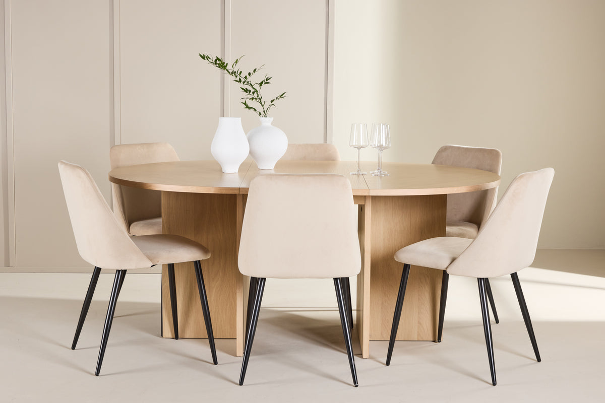 Spisebordsstol 2-pak Beige + Rektangulært spisebord 120 Whitewash