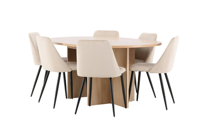 Spisebordsstol 2-pak Beige + Rektangulært spisebord 120 Whitewash