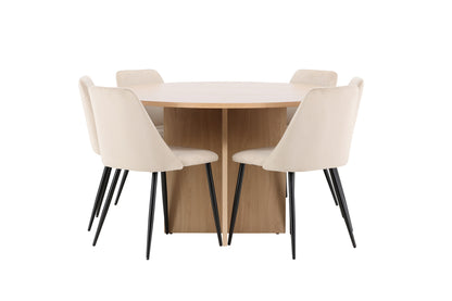 Spisebordsstol 2-pak Beige + Rektangulært spisebord 120 Whitewash