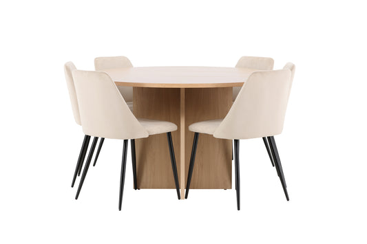 Spisebordsstol 2-pak Beige + Rektangulært spisebord 120 Whitewash