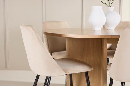 Spisebordsstol 2-pak Beige + Rektangulært spisebord 120 Whitewash