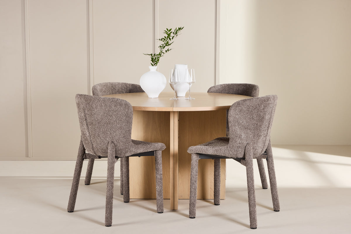 Rektangulært spisebord 120 Whitewash + Spisebordsstol 2-pak Brun