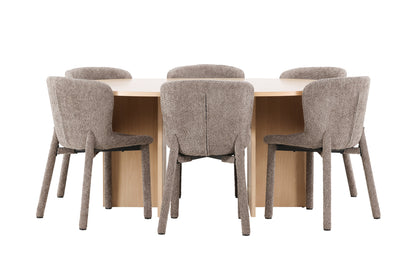 Rektangulært spisebord 120 Whitewash + Spisebordsstol 2-pak Brun