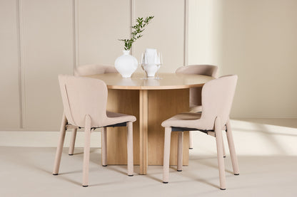 Rektangulært spisebord 120 Whitewash + Spisebordsstol 2-pak Beige