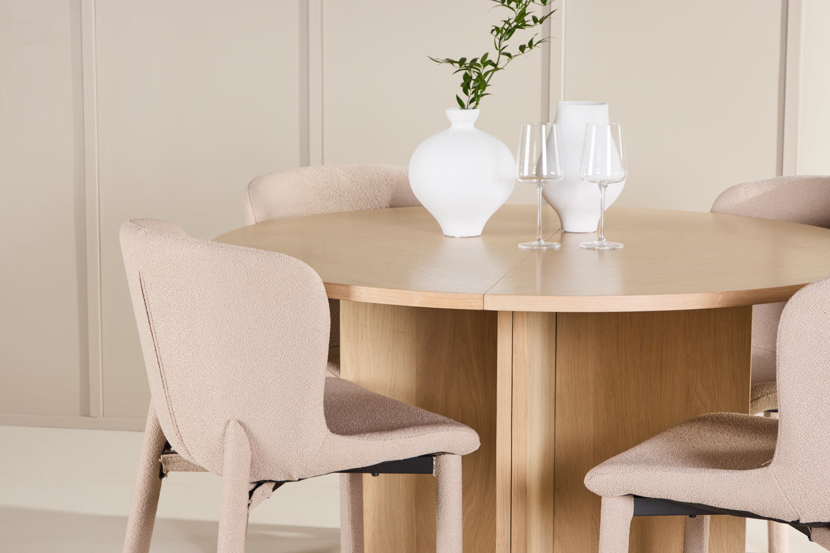 Rektangulært spisebord 120 Whitewash + Spisebordsstol 2-pak Beige