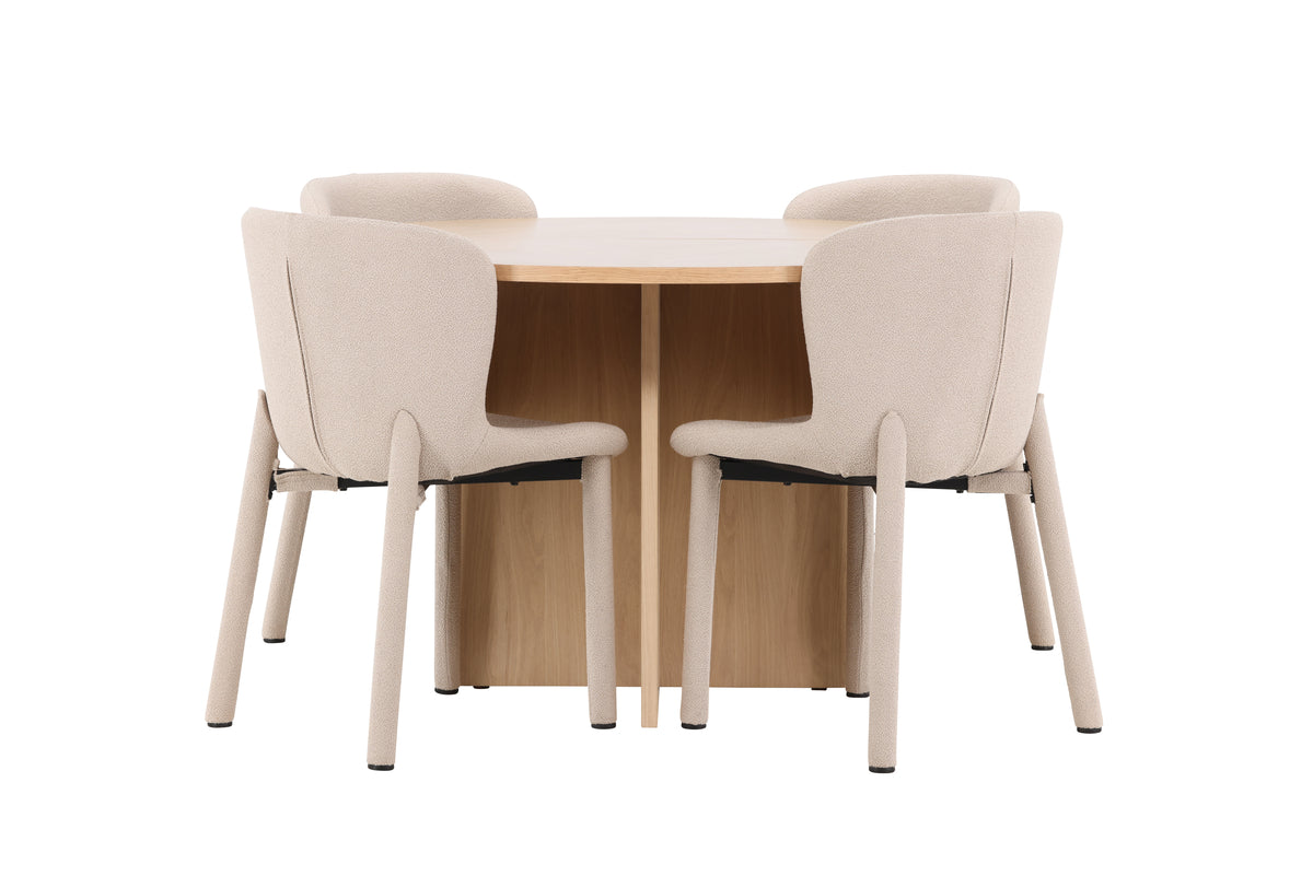 Rektangulært spisebord 120 Whitewash + Spisebordsstol 2-pak Beige