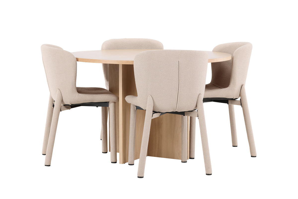 Rektangulært spisebord 120 Whitewash + Spisebordsstol 2-pak Beige