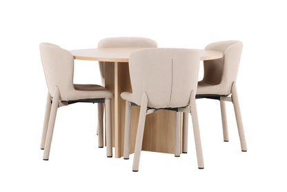 Rektangulært spisebord 120 Whitewash + Spisebordsstol 2-pak Beige