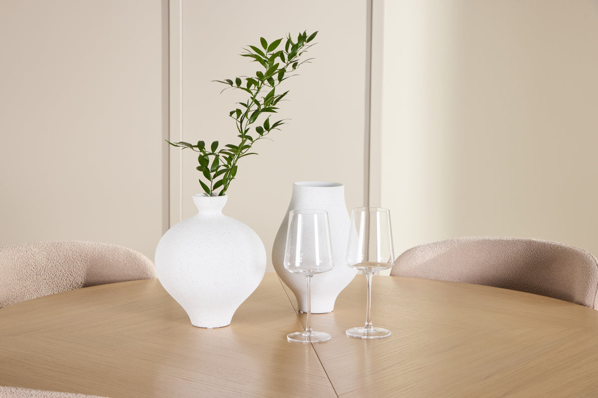 Rektangulært spisebord 120 Whitewash + Spisebordsstol 2-pak Beige