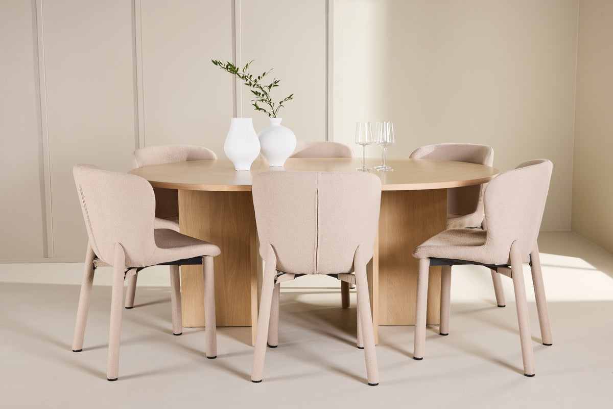 Rektangulært spisebord 120 Whitewash + Spisebordsstol 2-pak Beige