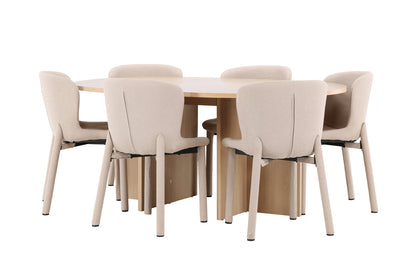 Rektangulært spisebord 120 Whitewash + Spisebordsstol 2-pak Beige