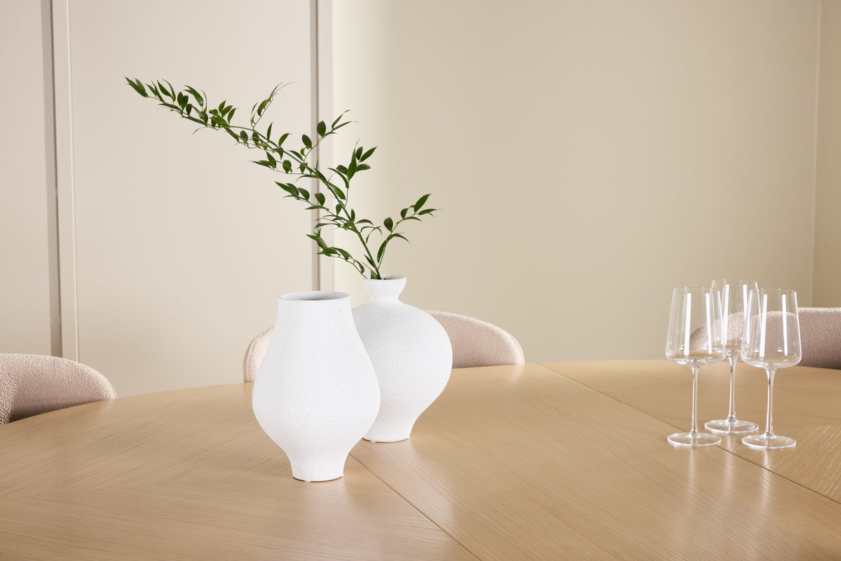 Rektangulært spisebord 120 Whitewash + Spisebordsstol 2-pak Beige