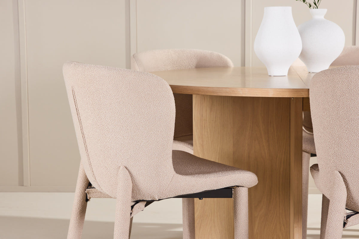 Rektangulært spisebord 120 Whitewash + Spisebordsstol 2-pak Beige