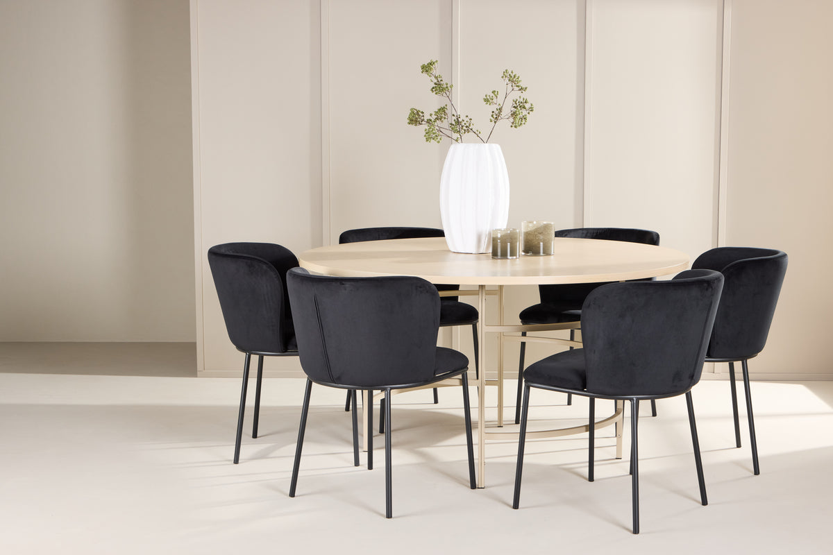 Spisebordsstol 2-pak Sort + Rundt Spisebord 140 Whitewash