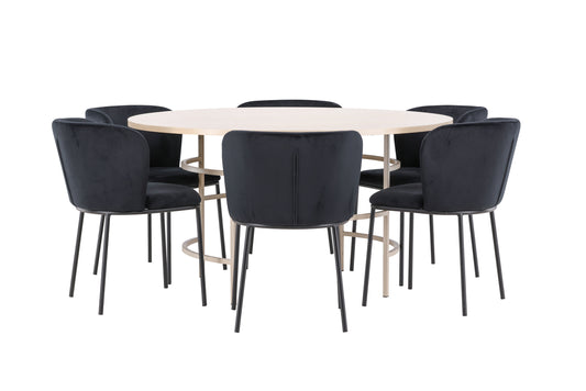 Spisebordsstol 2-pak Sort + Rundt Spisebord 140 Whitewash