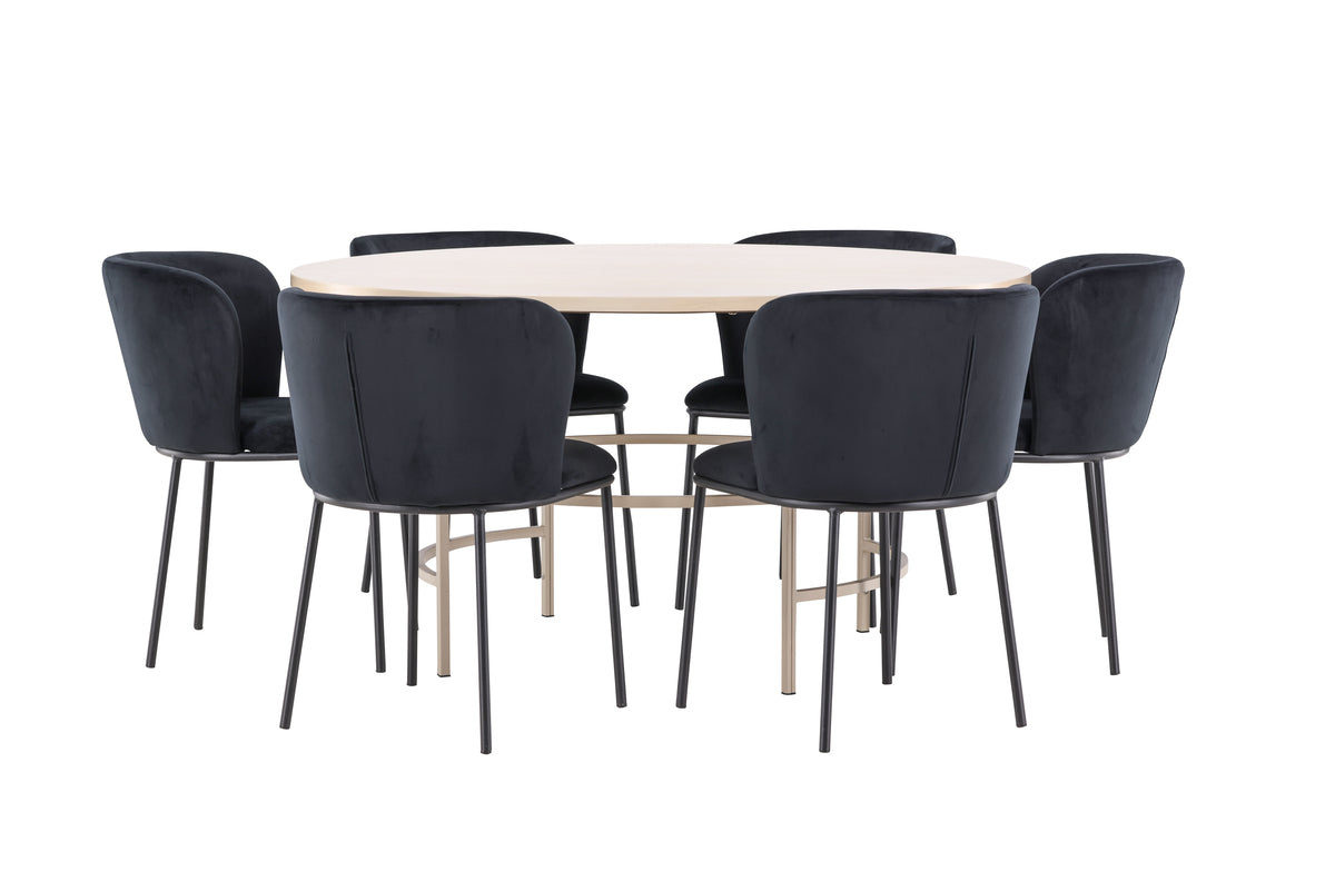 Spisebordsstol 2-pak Sort + Rundt Spisebord 140 Whitewash