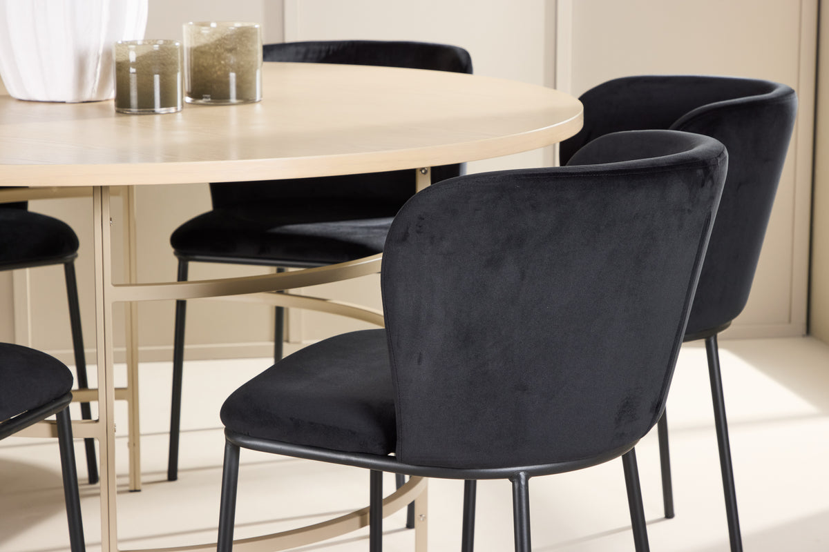 Spisebordsstol 2-pak Sort + Rundt Spisebord 140 Whitewash