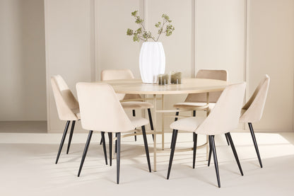 Spisebordsstol 2-pak Beige + Rundt spisebord 140 Whitewash