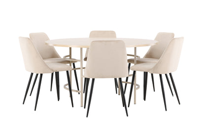 Spisebordsstol 2-pak Beige + Rundt spisebord 140 Whitewash