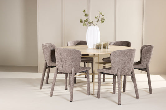 Rundt spisebord 140 Whitewash + Spisebordsstol 2-pak Brun