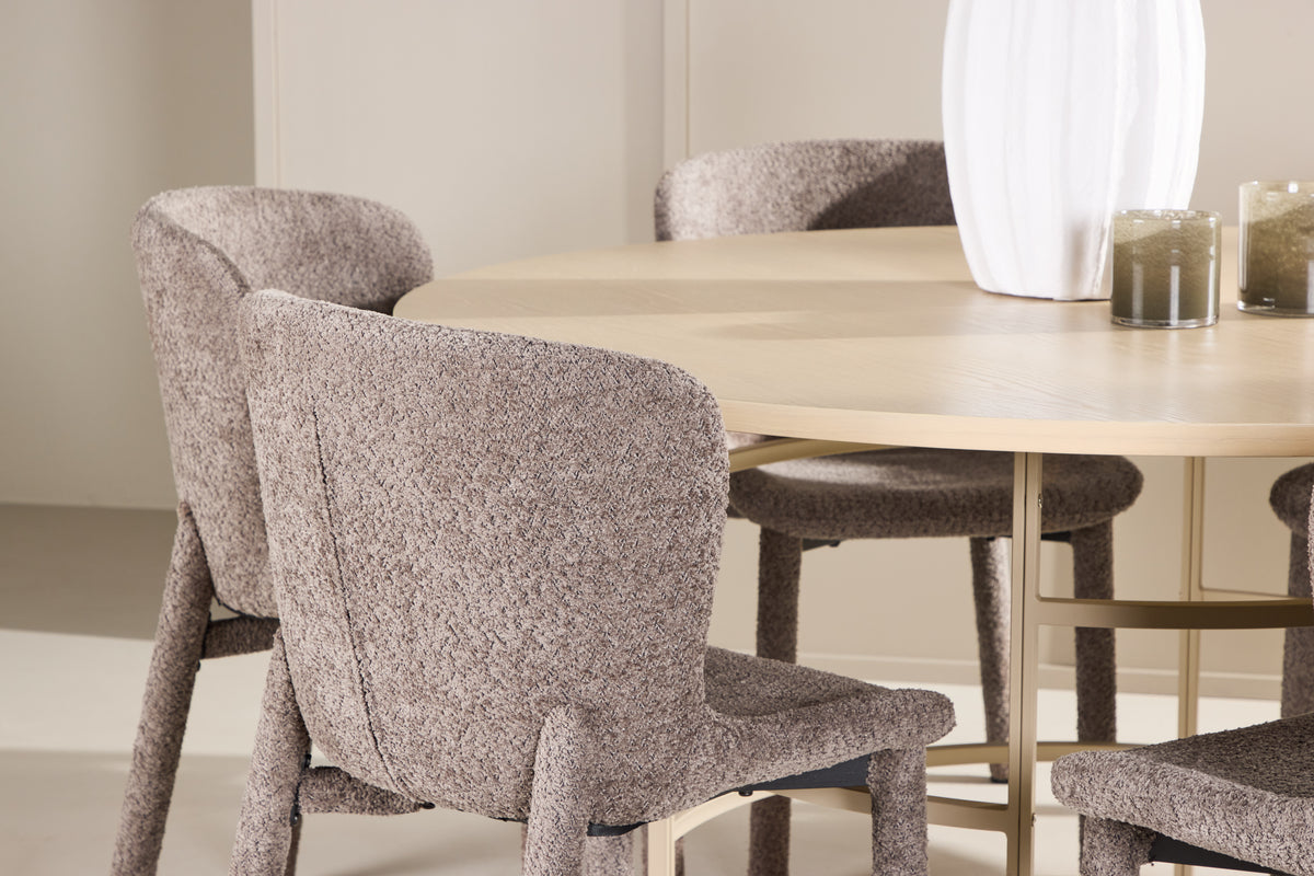 Rundt spisebord 140 Whitewash + Spisebordsstol 2-pak Brun