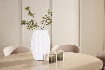 Rundt spisebord 140 Whitewash + Spisebordsstol 2-pak Beige