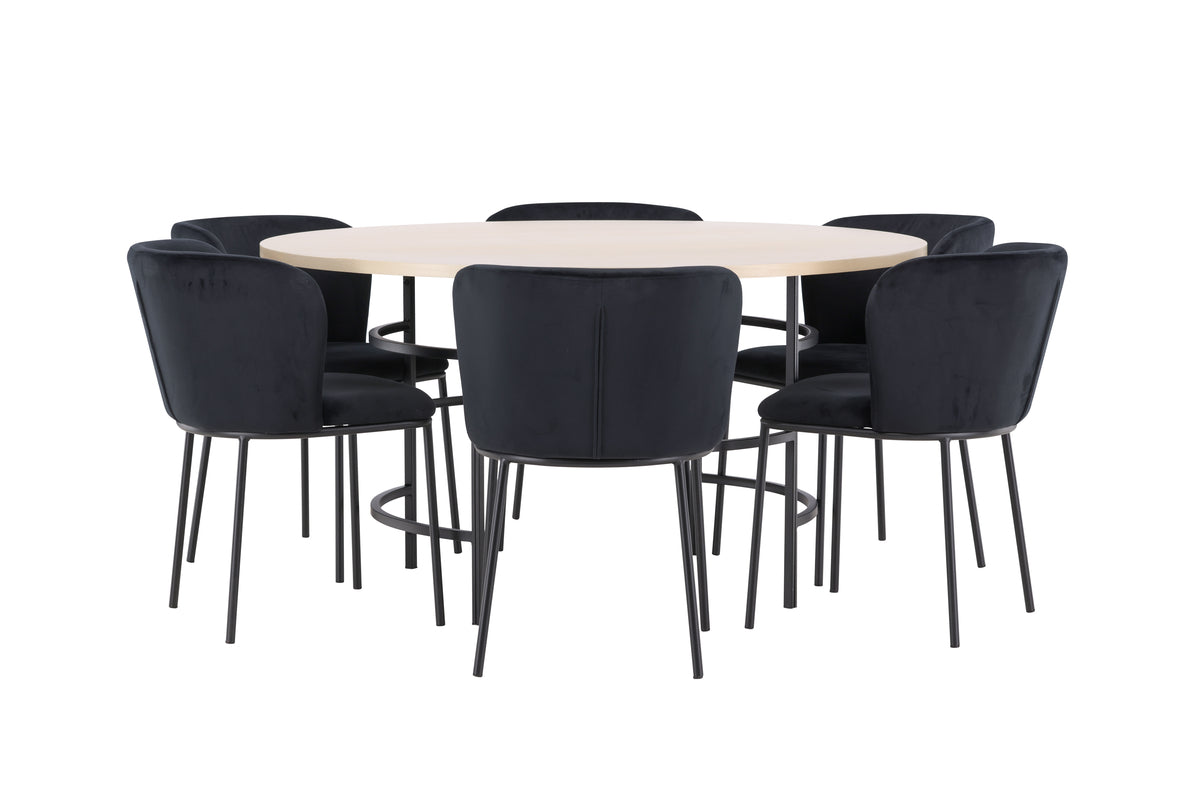 Spisebordsstol 2-pak Sort + Rundt Spisebord 140 Whitewash