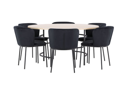 Spisebordsstol 2-pak Sort + Rundt Spisebord 140 Whitewash