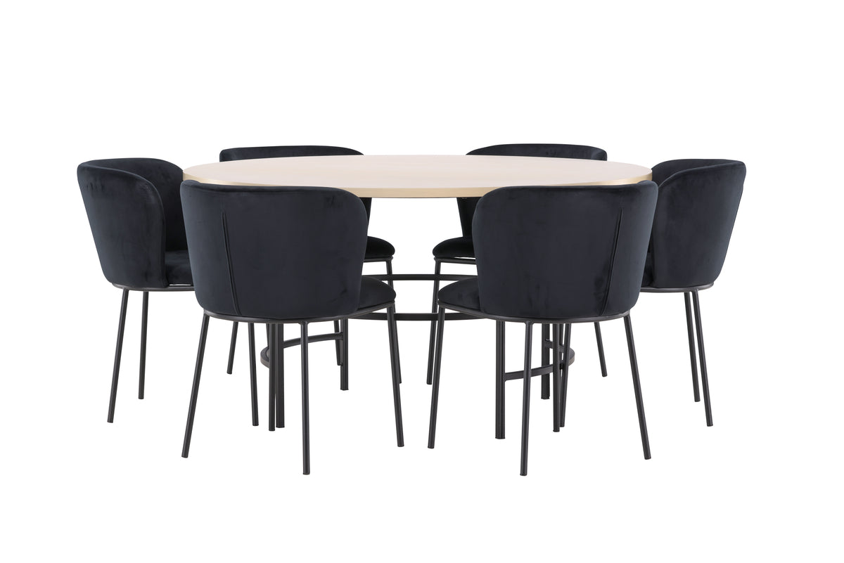 Spisebordsstol 2-pak Sort + Rundt Spisebord 140 Whitewash