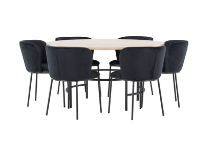 Spisebordsstol 2-pak Sort + Rundt Spisebord 140 Whitewash