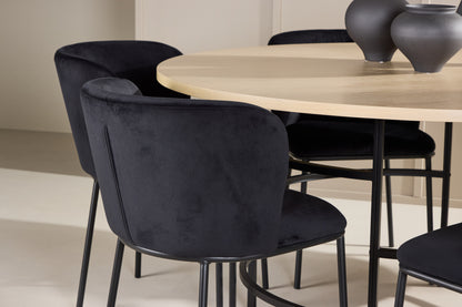 Spisebordsstol 2-pak Sort + Rundt Spisebord 140 Whitewash