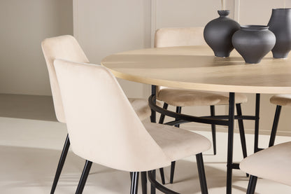 Spisebordsstol 2-pak Beige + Rundt spisebord 140 Whitewash