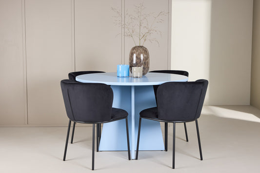 Spisebordsstol 2-pak Sort + Rundt Spisebord 110 Blå