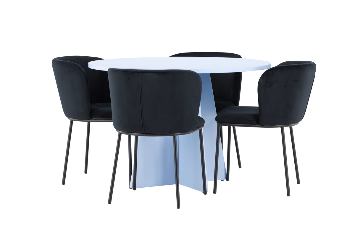 Spisebordsstol 2-pak Sort + Rundt Spisebord 110 Blå