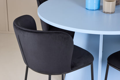 Spisebordsstol 2-pak Sort + Rundt Spisebord 110 Blå