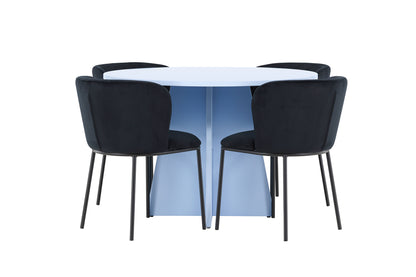 Spisebordsstol 2-pak Sort + Rundt Spisebord 110 Blå